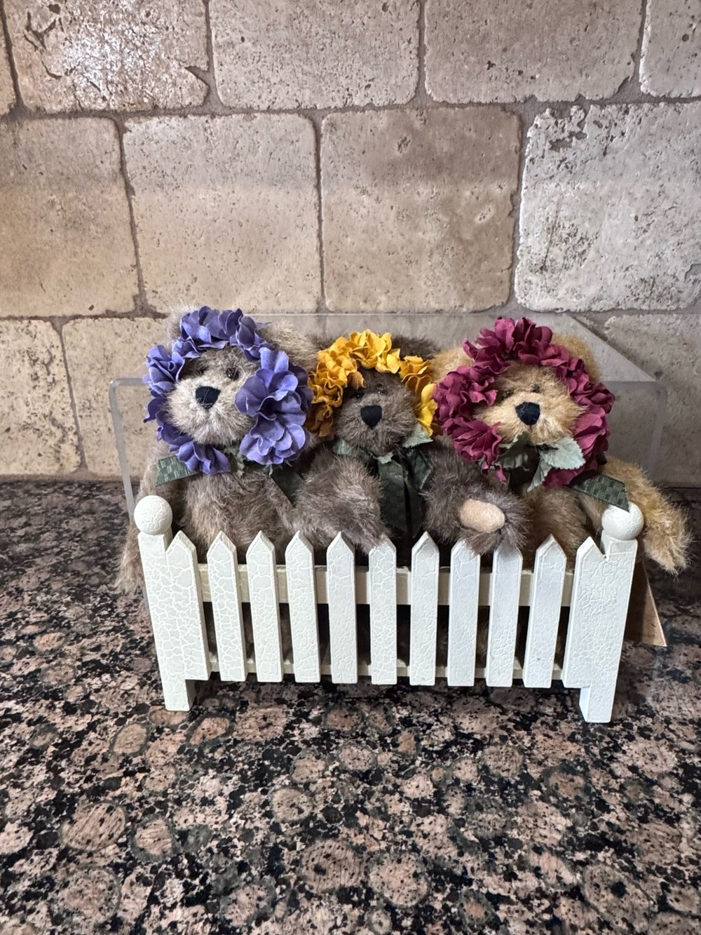 Vintage - Boyd’s Bears Accents Decor Floral-Head Teddy Trio Joy, Hope & Love